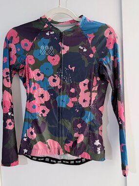 Floral Performance Long Sleeve Cycling Jersey in Pink & Blue